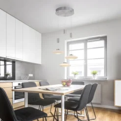LED Pendellampe 3 flammig rund silber farbig dimmbar höhenverstellbar