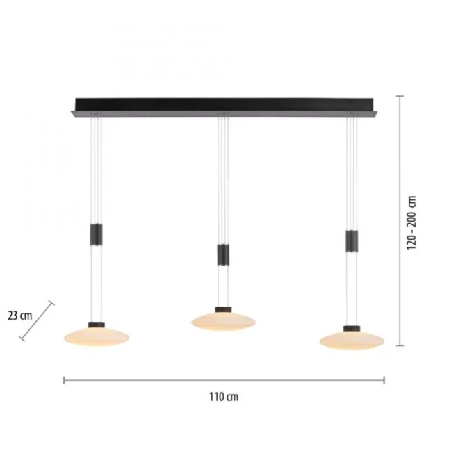 LED Pendellampe 3 flammig schwarz dimmbar höhenverstellbare Hängelampe