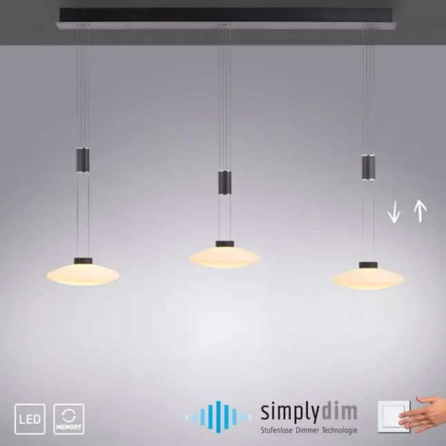 LED Pendellampe 3 flammig schwarz dimmbar höhenverstellbare Hängelampe