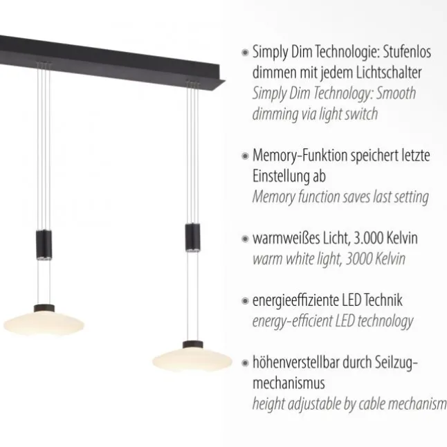 LED Pendellampe 3 flammig schwarz dimmbar höhenverstellbare Hängelampe
