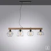 LED Pendellampe höhenverstellbar 4 flammig Holzdekor schwarze Metallschirme