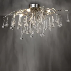LED Pendellampe Kronleuchter silber Glasanhänger schönes Lichtspiel