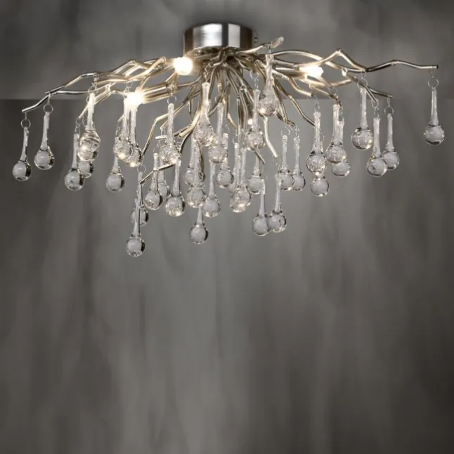 LED Pendellampe Kronleuchter silber Glasanhänger schönes Lichtspiel