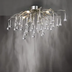 LED Pendellampe Kronleuchter silber Glasanhänger schönes Lichtspiel
