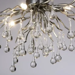 LED Pendellampe Kronleuchter silber Glasanhänger schönes Lichtspiel