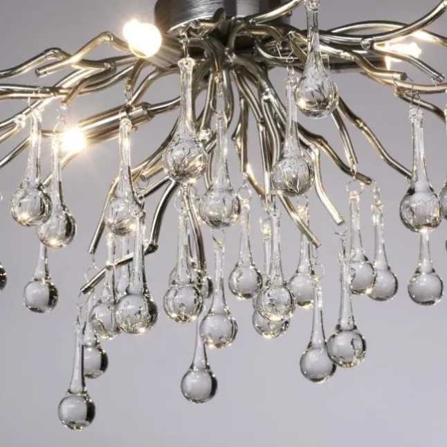 LED Pendellampe Kronleuchter silber Glasanhänger schönes Lichtspiel