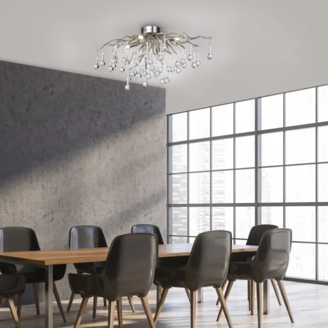 LED Pendellampe Kronleuchter silber Glasanhänger schönes Lichtspiel