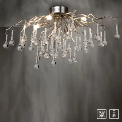 LED Pendellampe Kronleuchter silber Glasanhänger schönes Lichtspiel