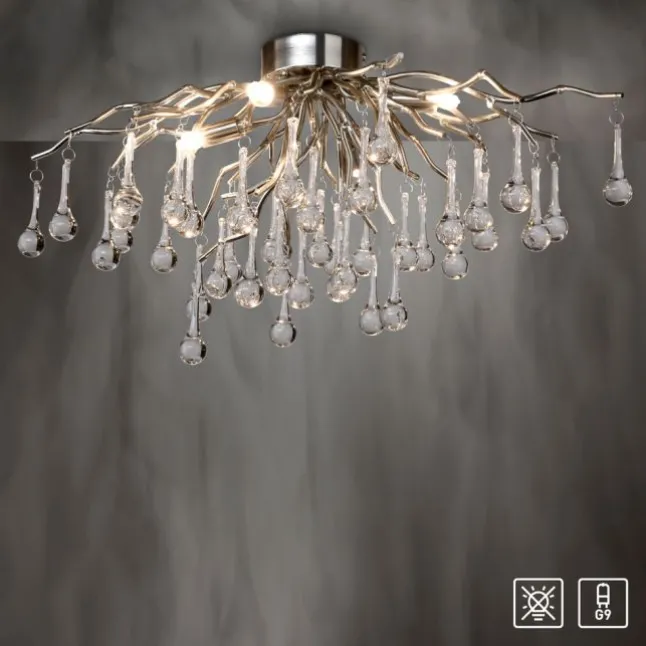 LED Pendellampe Kronleuchter silber Glasanhänger schönes Lichtspiel