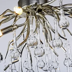 LED Pendellampe Kronleuchter silber Glasanhänger schönes Lichtspiel