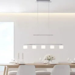 LED Pendellampe silberfarbig 5 flammig höhenverstellbar Esstischlampe