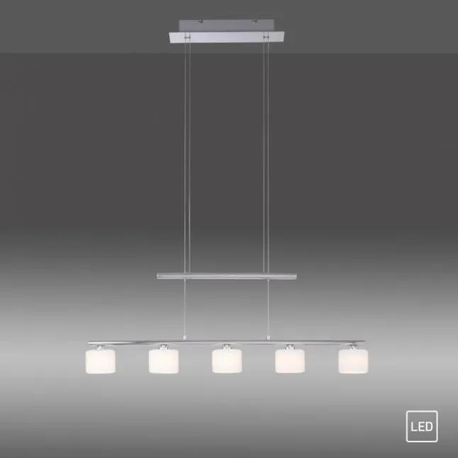 LED Pendellampe silberfarbig 5 flammig höhenverstellbar Esstischlampe