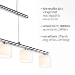 LED Pendellampe silberfarbig 5 flammig höhenverstellbar Esstischlampe