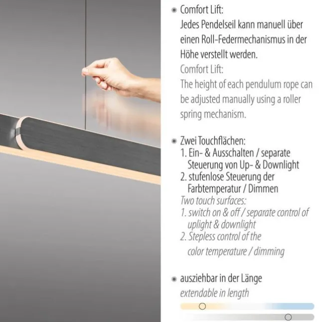LED Pendelleuchte ADRIANA schwarz höhenverstellbar dimmbar CCT