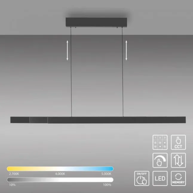 LED Pendelleuchte ADRIANA SQUARE, anthrazit, Dimmer, ausziehbar, warm- bis kaltweiß