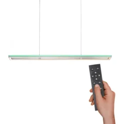 LED-Pendelleuchte, alufarben, Fernbedienung, RGB, CCT, Memory