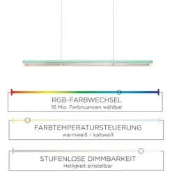 LED-Pendelleuchte, alufarben, Fernbedienung, RGB, CCT, Memory