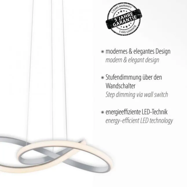 LED-Pendelleuchte, alufarben, dimmbar, höhenverstellbar