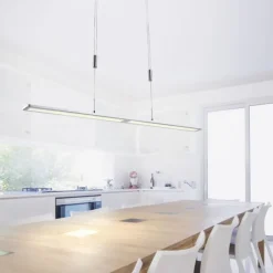 LED Pendelleuchte, aluminiumfarben, höhenverstellbar, dimmbar, modern