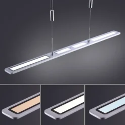 LED Pendelleuchte, aluminiumfarben, höhenverstellbar, dimmbar, modern