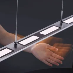 LED Pendelleuchte, aluminiumfarben, höhenverstellbar, dimmbar, modern