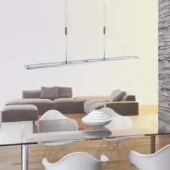 LED Pendelleuchte, aluminiumfarben, höhenverstellbar, dimmbar, modern