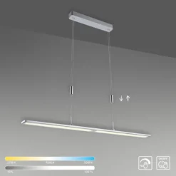 LED Pendelleuchte, aluminiumfarben, höhenverstellbar, dimmbar, modern