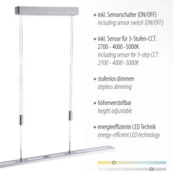 LED Pendelleuchte, aluminiumfarben, höhenverstellbar, dimmbar, modern