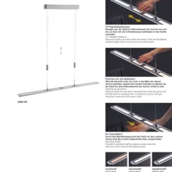 LED Pendelleuchte, aluminiumfarben, höhenverstellbar, dimmbar, modern