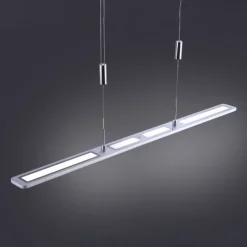LED Pendelleuchte, aluminiumfarben, höhenverstellbar, dimmbar, modern