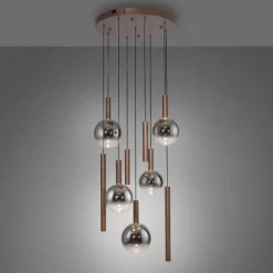 LED Pendelleuchte BOWL, braun, rund, 9-flammig, dimmbar, höhenverstellbar