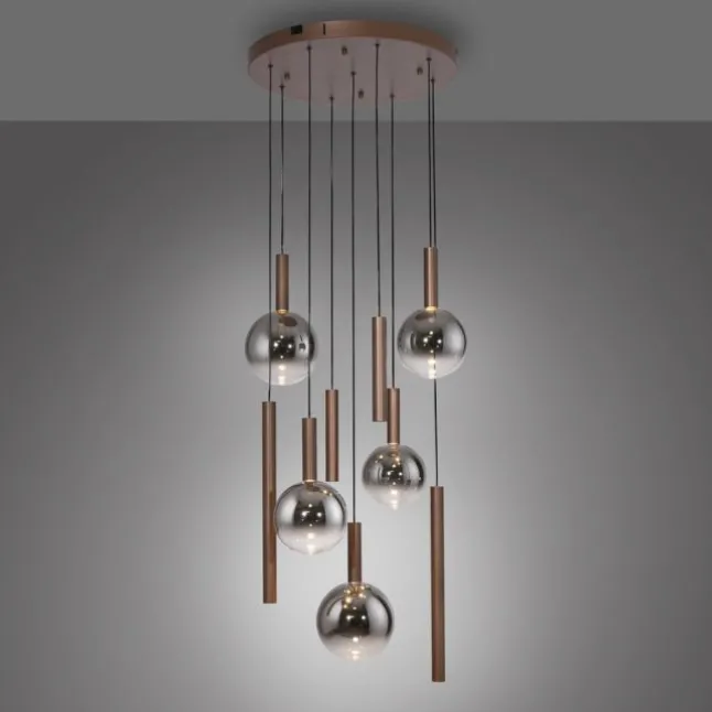 LED Pendelleuchte BOWL, braun, rund, 9-flammig, dimmbar, höhenverstellbar