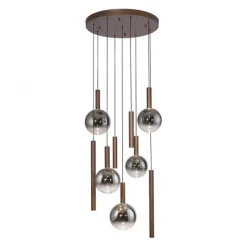 LED Pendelleuchte BOWL, braun, rund, 9-flammig, dimmbar, höhenverstellbar