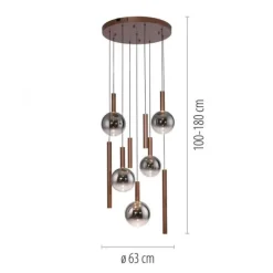 LED Pendelleuchte BOWL, braun, rund, 9-flammig, dimmbar, höhenverstellbar