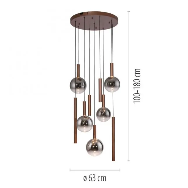 LED Pendelleuchte BOWL, braun, rund, 9-flammig, dimmbar, höhenverstellbar