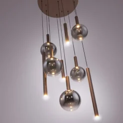LED Pendelleuchte BOWL, braun, rund, 9-flammig, dimmbar, höhenverstellbar