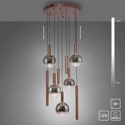 LED Pendelleuchte BOWL, braun, rund, 9-flammig, dimmbar, höhenverstellbar