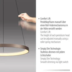 LED Pendelleuchte braun höhenverstellbar dimmbar Memoryfunktion