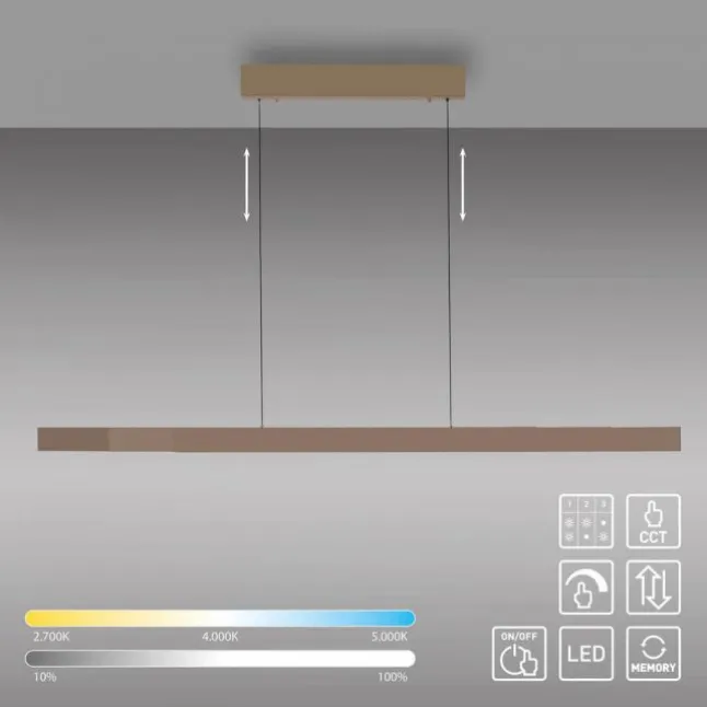 LED Pendelleuchte bronce ADRIANA SQUARE, Dimmer, ausziehbar, kalt- bis warmweiß