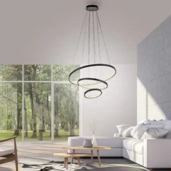 LED Pendelleuchte CERCHI, schwarz, Ringform, höhenverstellbar