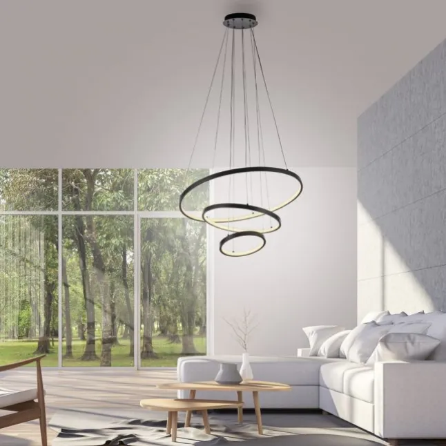 LED Pendelleuchte CERCHI, schwarz, Ringform, höhenverstellbar