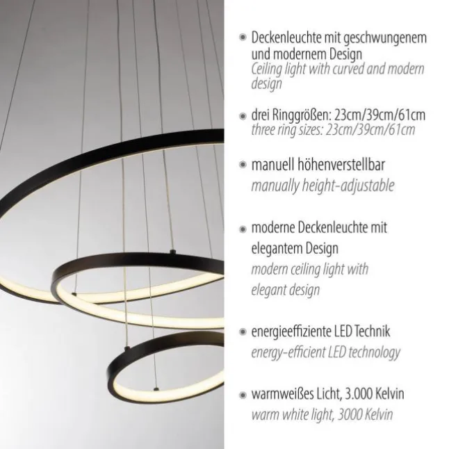 LED Pendelleuchte CERCHI, schwarz, Ringform, höhenverstellbar