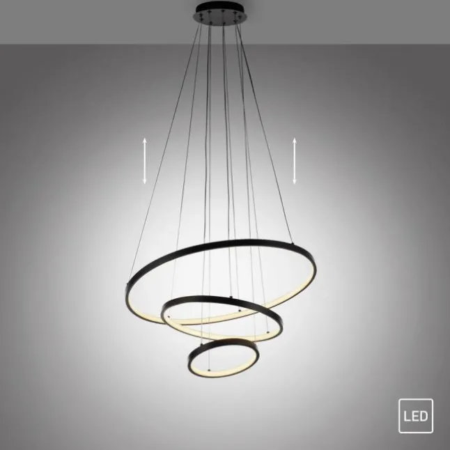 LED Pendelleuchte CERCHI, schwarz, Ringform, höhenverstellbar
