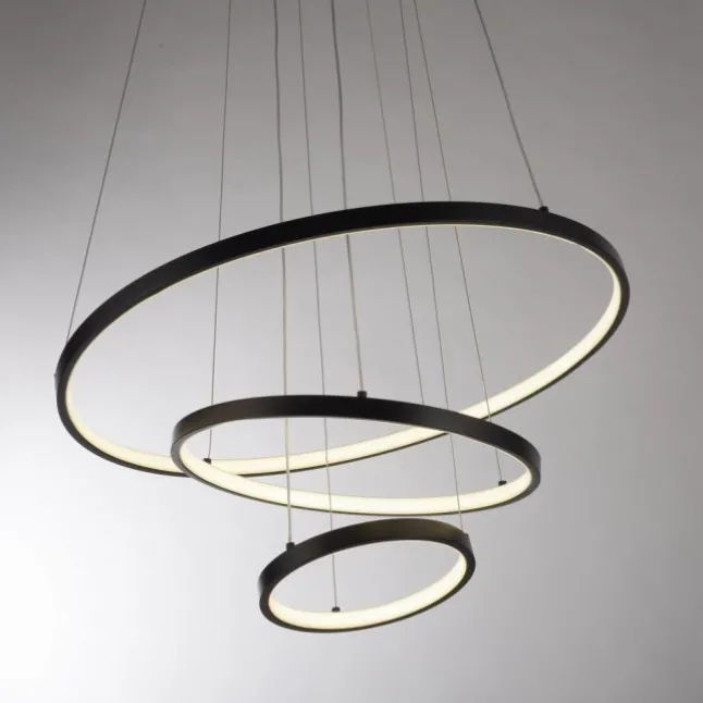 LED Pendelleuchte CERCHI, schwarz, Ringform, höhenverstellbar