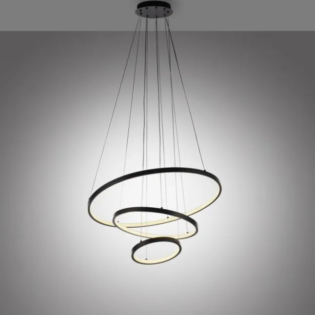LED Pendelleuchte CERCHI, schwarz, Ringform, höhenverstellbar