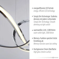 LED Pendelleuchte chrom dimmbar per Simplydim Memoryfunktion