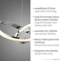 LED Pendelleuchte chrom dimmbar Memoryfunktion modern