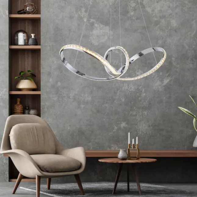 LED Pendelleuchte chrom geschwungen dimmbar Kristallabdeckung modern