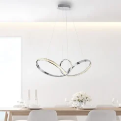 LED Pendelleuchte chrom geschwungen dimmbar Kristallabdeckung modern