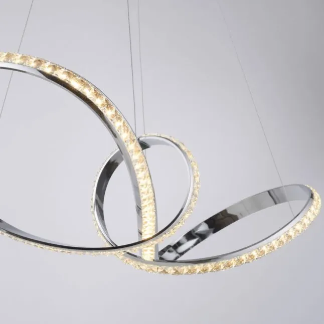 LED Pendelleuchte chrom geschwungen dimmbar Kristallabdeckung modern